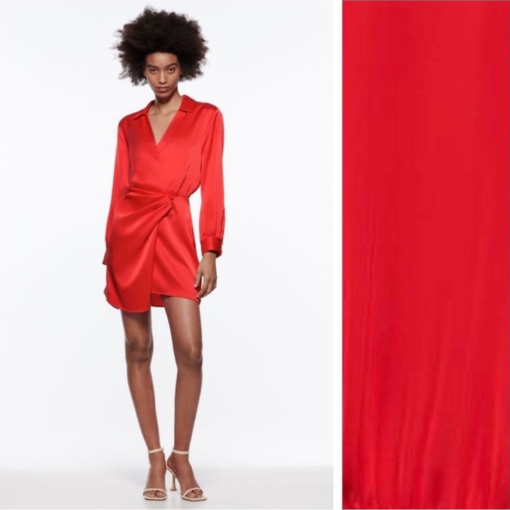 Zara Red Satin Effect Wrap Mini Dress Medium